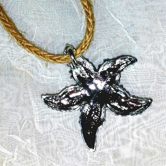 Necklace Abalone Starfish Pendant Silver macrame 16" adjustable NEW - Picture 4 of 4